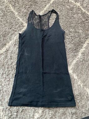 American Eagle Outfitters Black Lace-Back Ribbed Tank